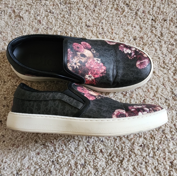 Dior Other - Christian Dior Homme Black Pink Floral Skulls Oblique Monogram Slip Loafers 40